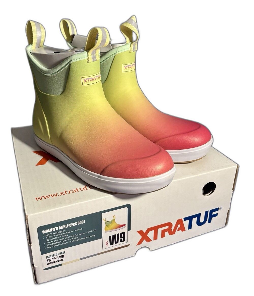 XTRATUF Women’s Ankle Deck Boots Yellow Aurora W9 Waterproof Slip-Resistant NIB